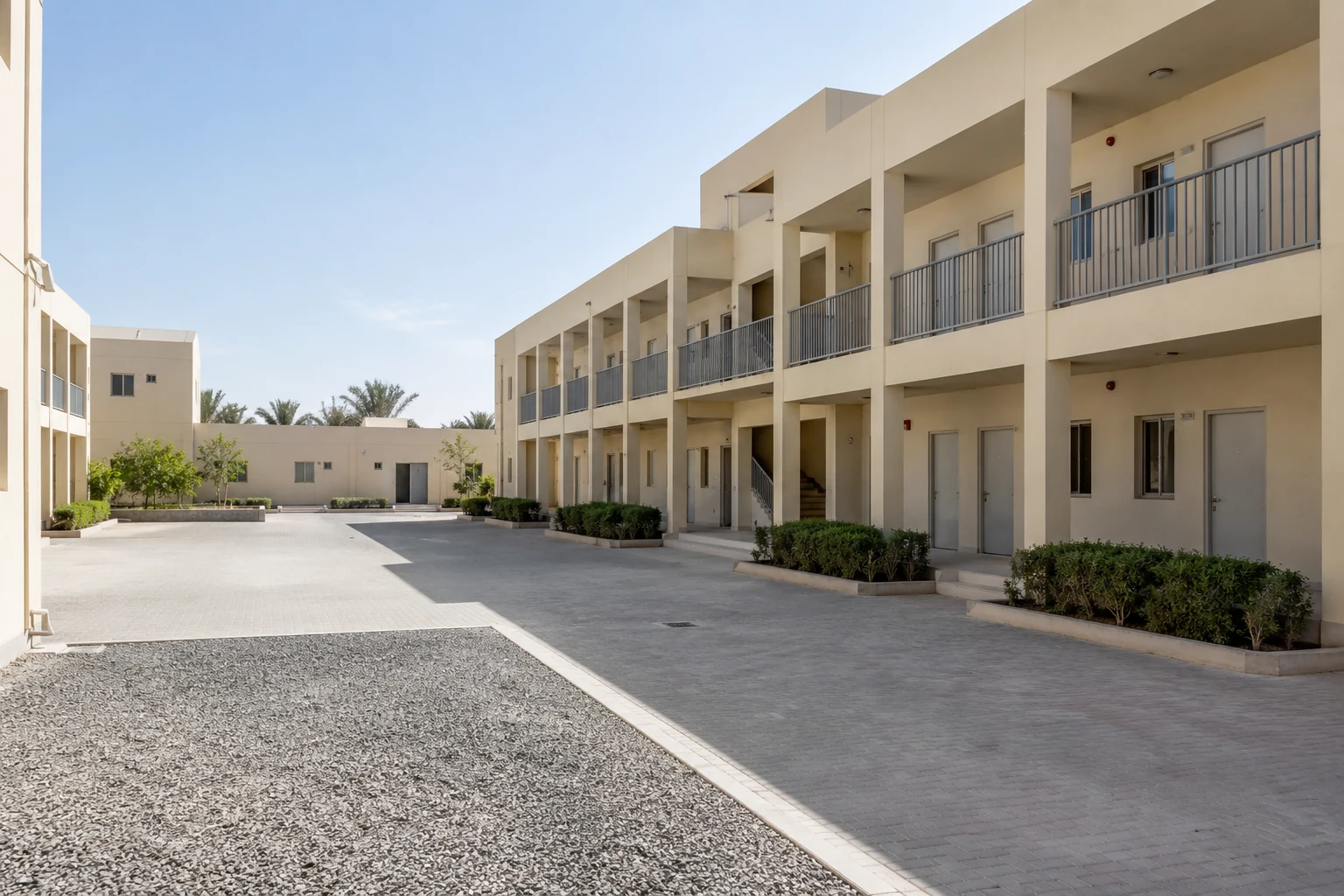 Modest labour accommodation courtyard in the UAE