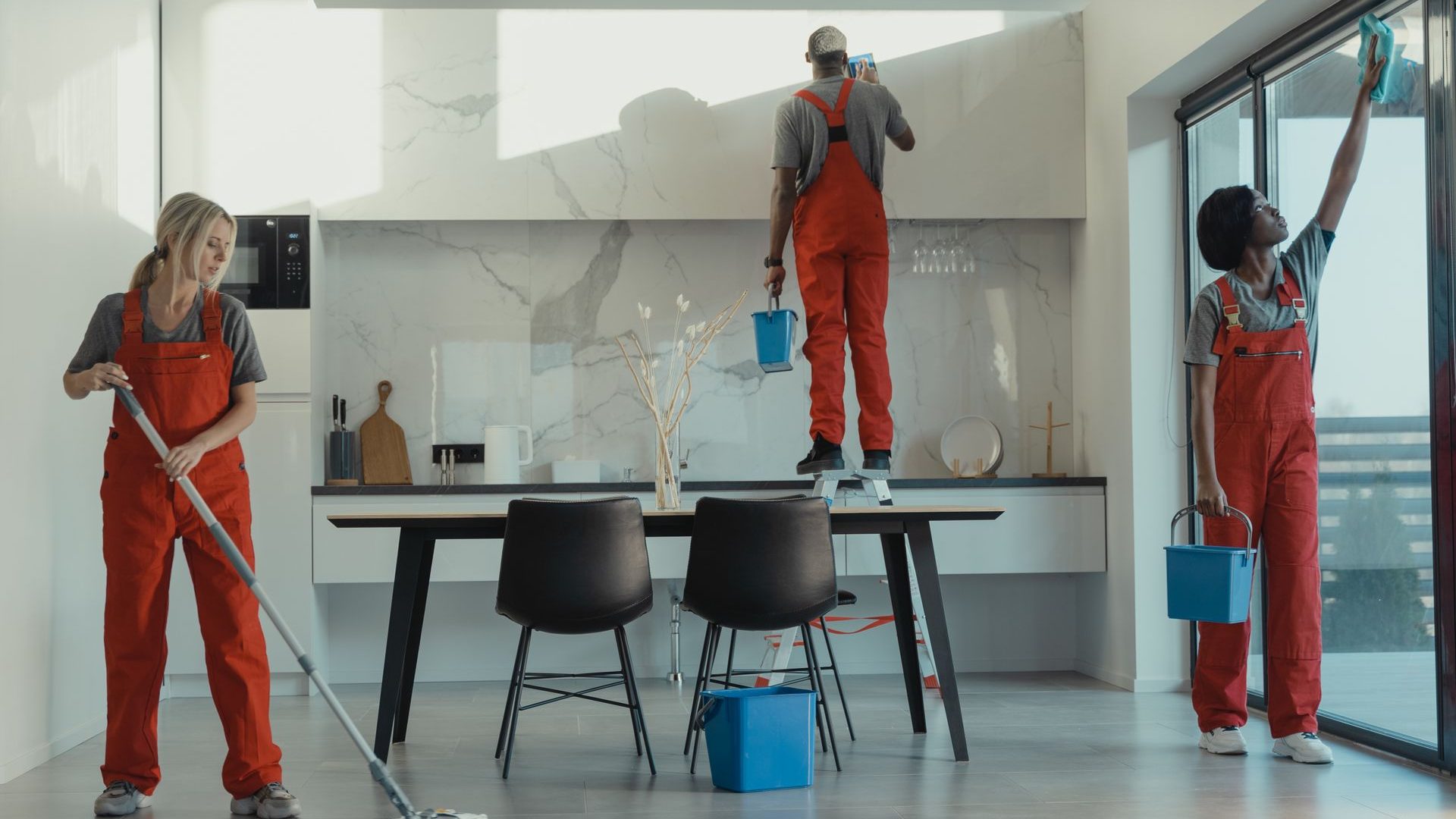 Cleaning team at work on a commercial property in Dubai