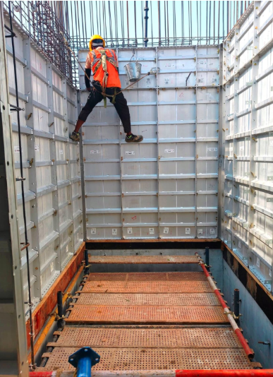 Lift shutter work in progress inside formwork